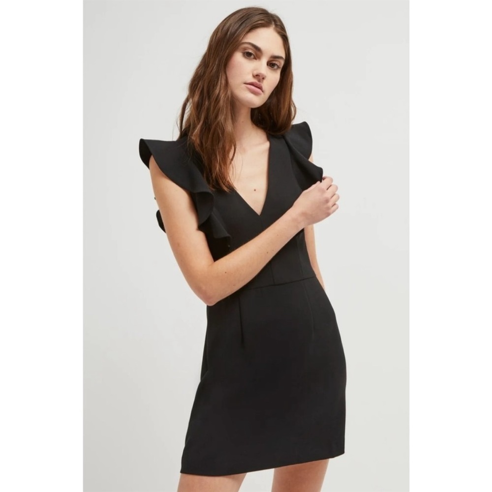 French Connection Whisper V Neck Ruffle Sleeve Mini Dress Black Size 6